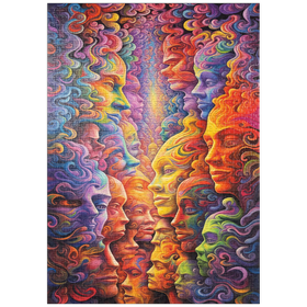 Darstellung des Puzzle-Motivs Surreale Gesichter in einem lebendigen abstrakten Fluss – Puzzleteile: 1000