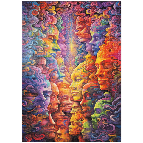 Darstellung des Puzzle Motivs Surreale Gesichter in einem lebendigen abstrakten Fluss puzzleplate Surreal Faces in Vivid Abstract Flow 1000 Puzzle