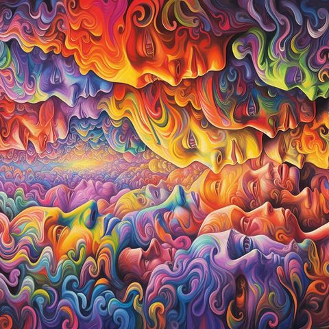 Darstellung des Puzzle Motivs Surreale Gesichter in einem lebendigen abstrakten Fluss Surreal Faces in Vivid Abstract Flow 1000 Puzzle 3D Modell