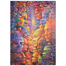 Darstellung des Puzzle Motivs Surreale Gesichter in einem lebendigen abstrakten Fluss - Puzzleteile: 100