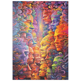 Darstellung des Puzzle-Motivs Surreale Gesichter in einem lebendigen abstrakten Fluss – Puzzleteile: 200
