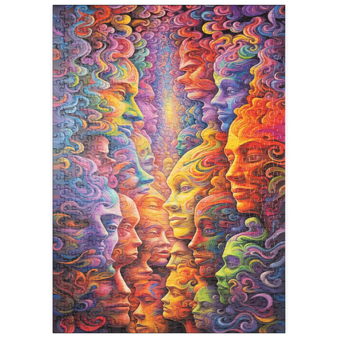 Darstellung des Puzzle Motivs Surreale Gesichter in einem lebendigen abstrakten Fluss puzzleplate Surreal Faces in Vivid Abstract Flow 500 Puzzle