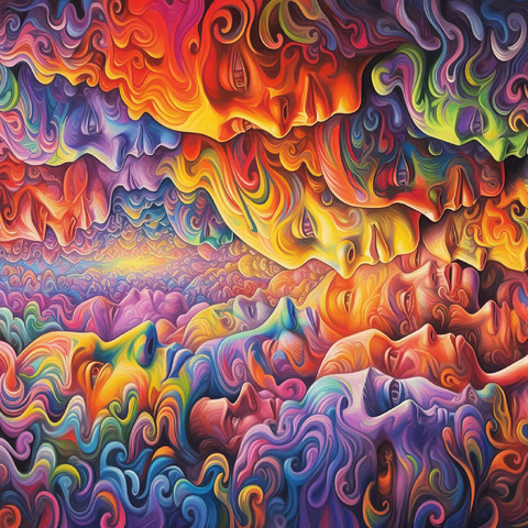 Darstellung des Puzzle Motivs Surreale Gesichter in einem lebendigen abstrakten Fluss Surreal Faces in Vivid Abstract Flow 500 Puzzle 3D Modell