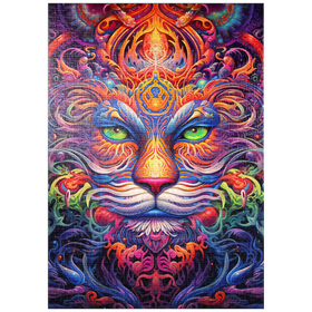 Darstellung des Puzzle-Motivs Mystische psychedelische Katze – Puzzleteile: 1000