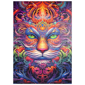 Darstellung des Puzzle Motivs Mystische psychedelische Katze - Puzzleteile: 100