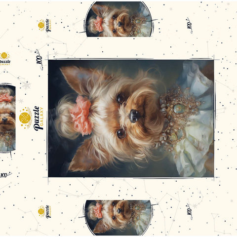 Darstellung des Puzzle Motivs Königliches viktorianisches Porträt eines Yorkshire Terrier Elegant Victorian Yorkshire Terrier 100 Puzzle Schachtel 3D Modell
