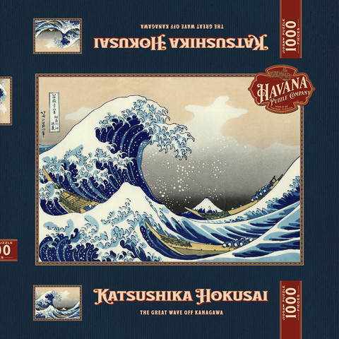 Darstellung des Puzzle Motivs Die große Welle vor Kanagawa – Ikonische japanische Kunst The Great Wave off Kanagawa, Katsushika Hokusai - Iconic Japanese Art 1000 Puzzle Schachtel 3D Modell