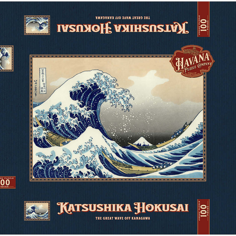 Darstellung des Puzzle Motivs Die große Welle vor Kanagawa – Ikonische japanische Kunst The Great Wave off Kanagawa, Katsushika Hokusai - Iconic Japanese Art 100 Puzzle Schachtel 3D Modell