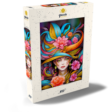 Darstellung des Puzzle Motivs Vibrant Floral Lady with Exotic Elegance 1000 Puzzle Schachtel Ansicht2