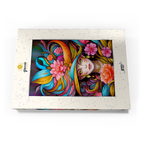 Darstellung des Puzzle Motivs Lebhafte Blumenfrau mit exotischer Eleganz Vibrant Floral Lady with Exotic Elegance 1000 Puzzle Schachtel Ansicht3