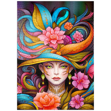 Darstellung des Puzzle Motivs puzzleplate Vibrant Floral Lady with Exotic Elegance 1000 Puzzle