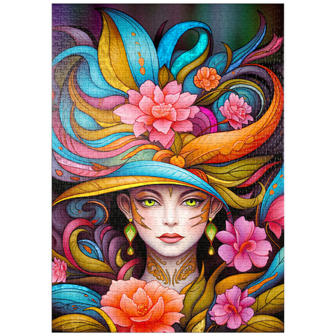 Darstellung des Puzzle Motivs Lebhafte Blumenfrau mit exotischer Eleganz puzzleplate Vibrant Floral Lady with Exotic Elegance 1000 Puzzle