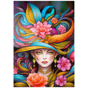 Darstellung des Puzzle Motivs Lebhafte Blumenfrau mit exotischer Eleganz - Puzzleteile: 1000