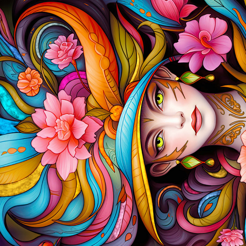 Darstellung des Puzzle Motivs Lebhafte Blumenfrau mit exotischer Eleganz Vibrant Floral Lady with Exotic Elegance 1000 Puzzle 3D Modell