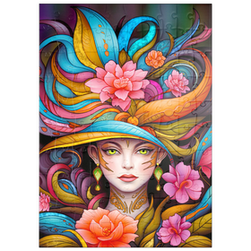 Darstellung des Puzzle Motivs Lebhafte Blumenfrau mit exotischer Eleganz - Puzzleteile: 100
