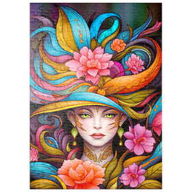 Darstellung des Puzzle Motivs Lebhafte Blumenfrau mit exotischer Eleganz - Puzzleteile: 200
