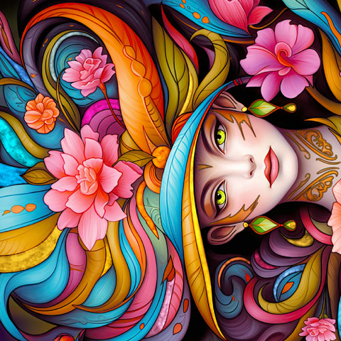 Darstellung des Puzzle Motivs Lebhafte Blumenfrau mit exotischer Eleganz Vibrant Floral Lady with Exotic Elegance 200 Puzzle 3D Modell