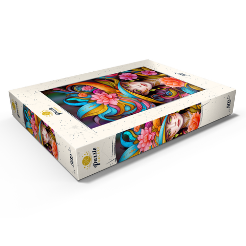 Darstellung des Puzzle Motivs Lebhafte Blumenfrau mit exotischer Eleganz Vibrant Floral Lady with Exotic Elegance 500 Puzzle Schachtel Ansicht1