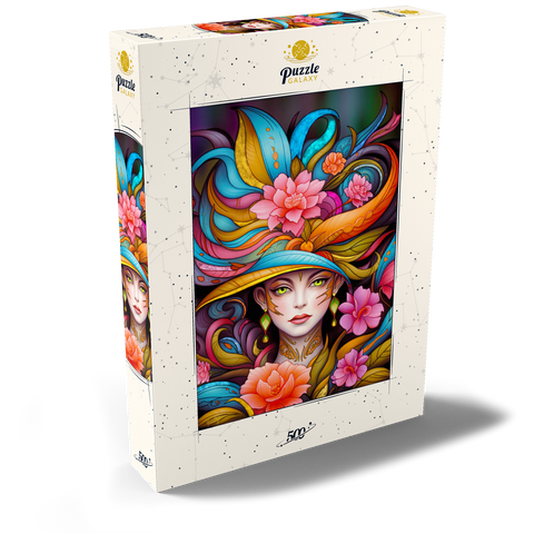 Darstellung des Puzzle Motivs Lebhafte Blumenfrau mit exotischer Eleganz Vibrant Floral Lady with Exotic Elegance 500 Puzzle Schachtel Ansicht2