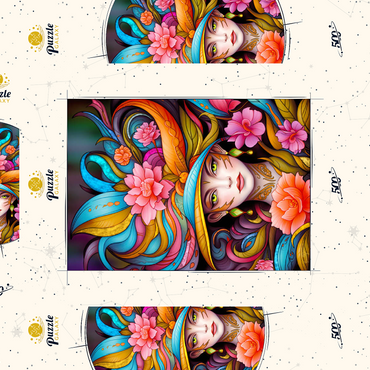 Darstellung des Puzzle Motivs Vibrant Floral Lady with Exotic Elegance 500 Puzzle Schachtel 3D Modell
