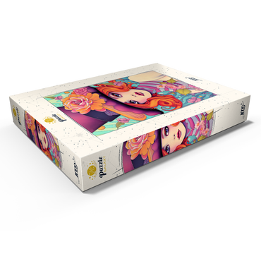 Darstellung des Puzzle Motivs Whimsical Redhead in Floral Top Hat 1000 Puzzle Schachtel Ansicht1