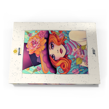 Darstellung des Puzzle Motivs Whimsical Redhead in Floral Top Hat 1000 Puzzle Schachtel Ansicht3