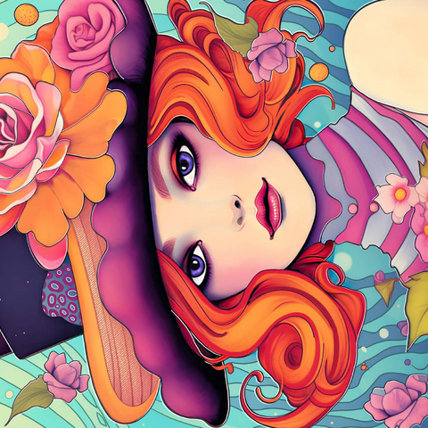 Darstellung des Puzzle Motivs Verspielte Rothaarige mit Blumenhut Whimsical Redhead in Floral Top Hat 1000 Puzzle 3D Modell