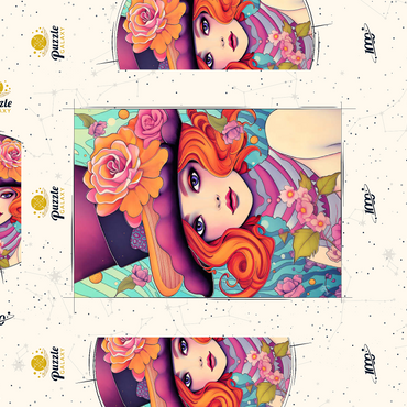 Darstellung des Puzzle Motivs Whimsical Redhead in Floral Top Hat 1000 Puzzle Schachtel 3D Modell