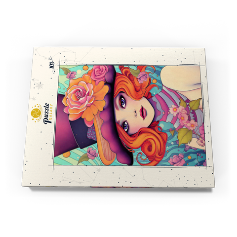 Darstellung des Puzzle Motivs Verspielte Rothaarige mit Blumenhut Whimsical Redhead in Floral Top Hat 100 Puzzle Schachtel Ansicht3