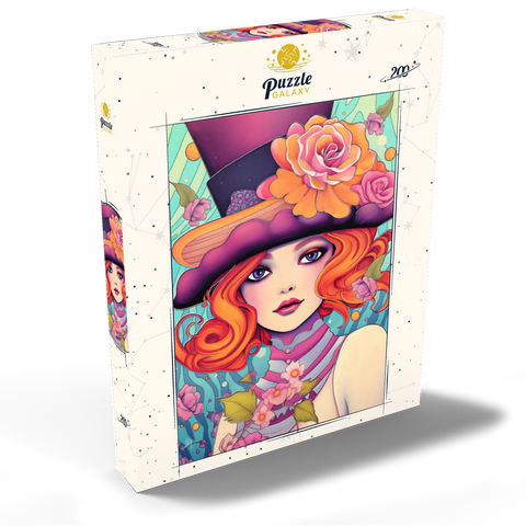 Darstellung des Puzzle Motivs Verspielte Rothaarige mit Blumenhut Whimsical Redhead in Floral Top Hat 200 Puzzle Schachtel Ansicht2