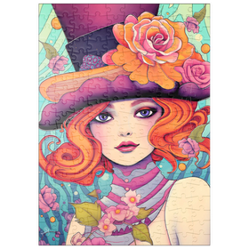 Darstellung des Puzzle-Motivs Verspielte Rothaarige mit Blumenhut – Puzzleteile: 200