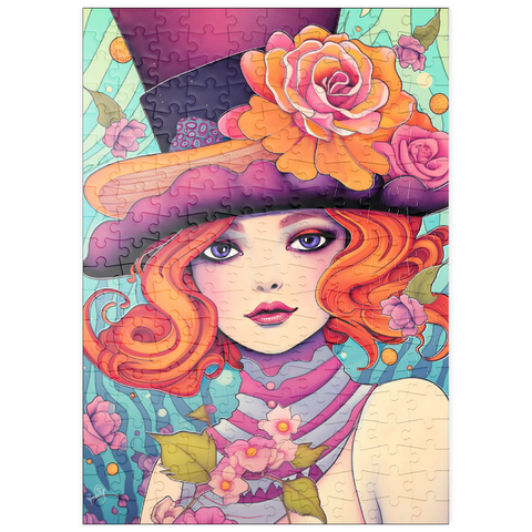 Darstellung des Puzzle Motivs Verspielte Rothaarige mit Blumenhut puzzleplate Whimsical Redhead in Floral Top Hat 200 Puzzle