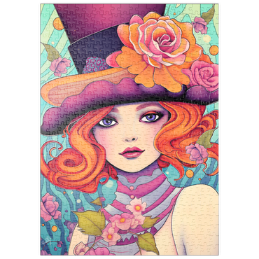 Darstellung des Puzzle Motivs puzzleplate Whimsical Redhead in Floral Top Hat 500 Puzzle