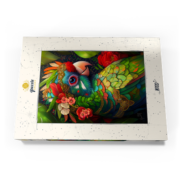 Darstellung des Puzzle Motivs Colorful Tropical Parrot with Floral Crown 1000 Puzzle Schachtel Ansicht3