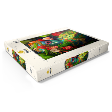 Darstellung des Puzzle Motivs Colorful Tropical Parrot with Floral Crown 100 Puzzle Schachtel Ansicht1