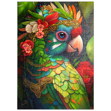Darstellung des Puzzle Motivs puzzleplate Colorful Tropical Parrot with Floral Crown 100 Puzzle
