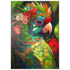Darstellung des Puzzle-Motivs Bunter tropischer Papagei mit Blumenkrone – Puzzleteile: 200