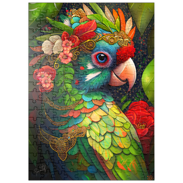 Darstellung des Puzzle Motivs puzzleplate Colorful Tropical Parrot with Floral Crown 200 Puzzle