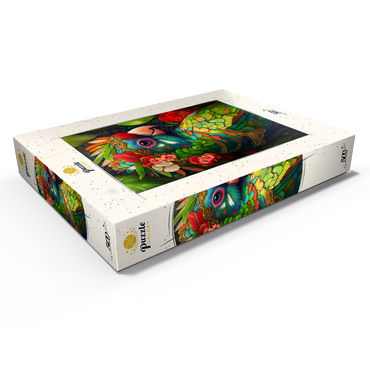 Darstellung des Puzzle Motivs Colorful Tropical Parrot with Floral Crown 500 Puzzle Schachtel Ansicht1
