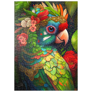 Darstellung des Puzzle Motivs puzzleplate Colorful Tropical Parrot with Floral Crown 500 Puzzle