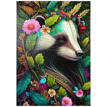 Darstellung des Puzzle Motivs puzzleplate Floral Crowned Badger in Enchanted Forest 1000 Puzzle