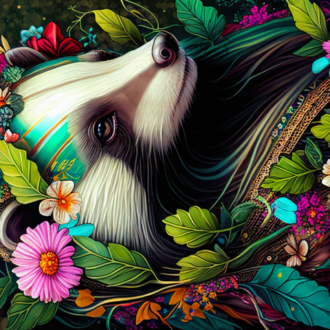 Darstellung des Puzzle Motivs Blumenkranz-Dachs im Zauberwald Floral Crowned Badger in Enchanted Forest 1000 Puzzle 3D Modell