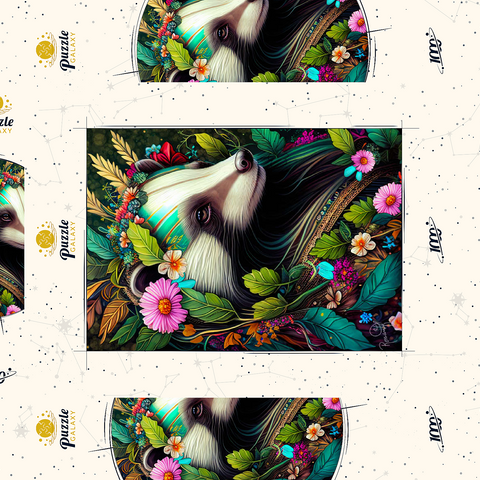 Darstellung des Puzzle Motivs Blumenkranz-Dachs im Zauberwald Floral Crowned Badger in Enchanted Forest 1000 Puzzle Schachtel 3D Modell