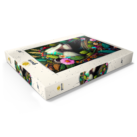 Darstellung des Puzzle Motivs Blumenkranz-Dachs im Zauberwald Floral Crowned Badger in Enchanted Forest 100 Puzzle Schachtel Ansicht1