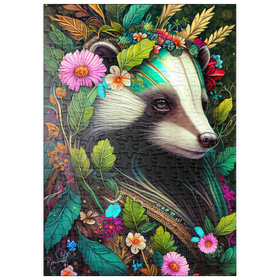 Darstellung des Puzzle-Motivs Blumenkranz-Dachs im Zauberwald – Puzzleteile: 200