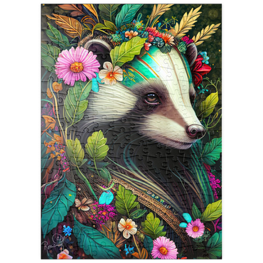 Darstellung des Puzzle Motivs puzzleplate Floral Crowned Badger in Enchanted Forest 200 Puzzle