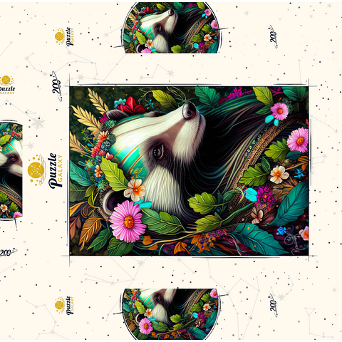 Darstellung des Puzzle Motivs Blumenkranz-Dachs im Zauberwald Floral Crowned Badger in Enchanted Forest 200 Puzzle Schachtel 3D Modell