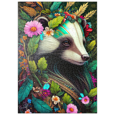 Darstellung des Puzzle Motivs puzzleplate Floral Crowned Badger in Enchanted Forest 500 Puzzle