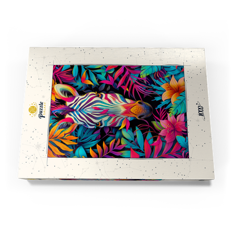 Darstellung des Puzzle Motivs Lebhaftes Zebra im tropischen Dschungel Vibrant Zebra in Tropical Jungle 1000 Puzzle Schachtel Ansicht3