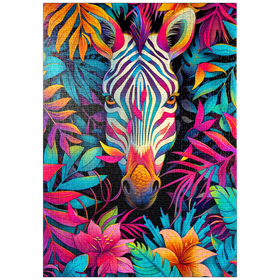Darstellung des Puzzle-Motivs Lebhaftes Zebra im tropischen Dschungel – Puzzleteile: 1000